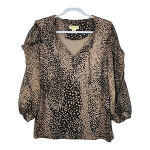 Maeve Anthropologie Leopard Print V Neck Blouse 3/4 Sleeve Womens M